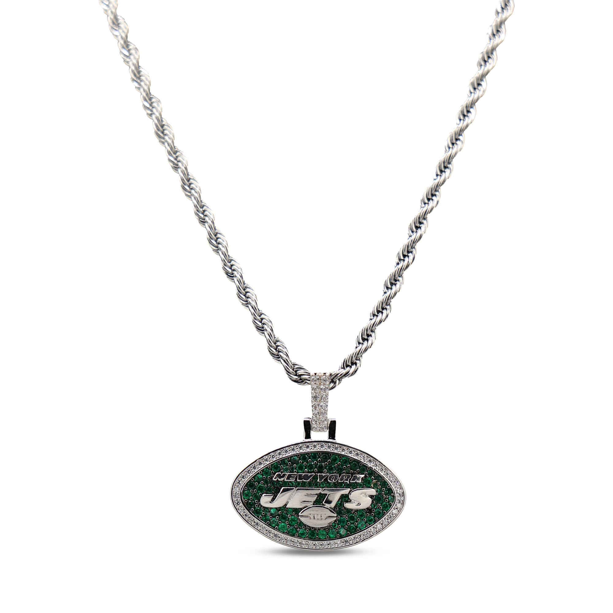 GLD New York Jets 14K White Gold Logo Pendant & 20" Rope Chain