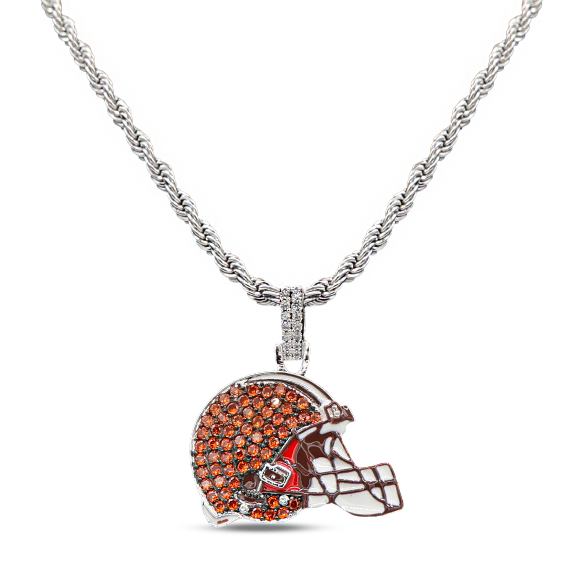 GLD Cleveland Browns 14K White Gold Logo Pendant & 20" Rope Chain