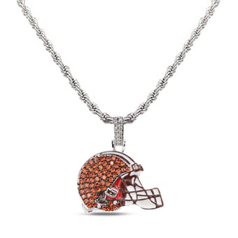 GLD Cleveland Browns 14K White Gold Logo Pendant & 20" Rope Chain