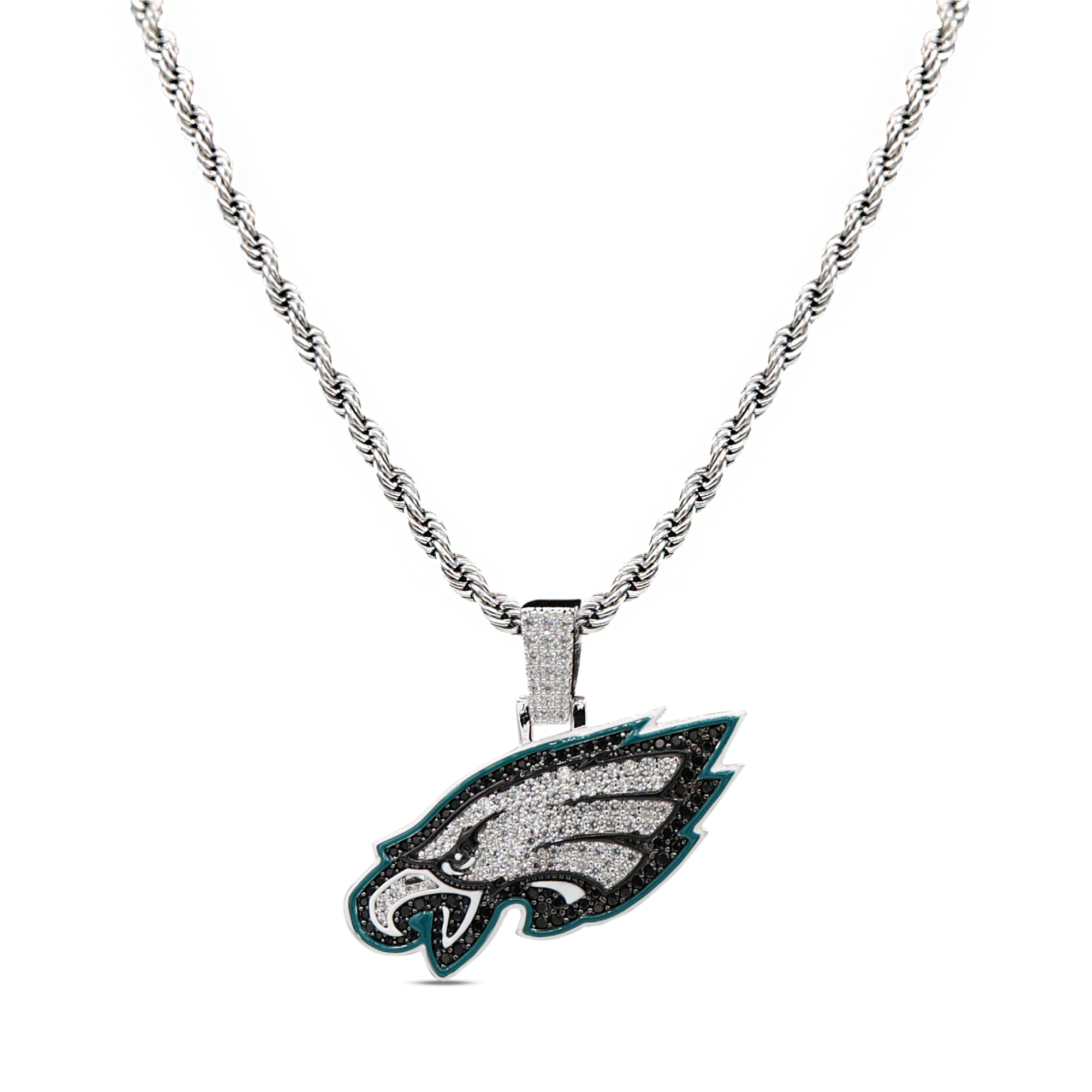GLD Philadelphia Eagles 14K White Gold Logo Pendant & 20" Rope Chain