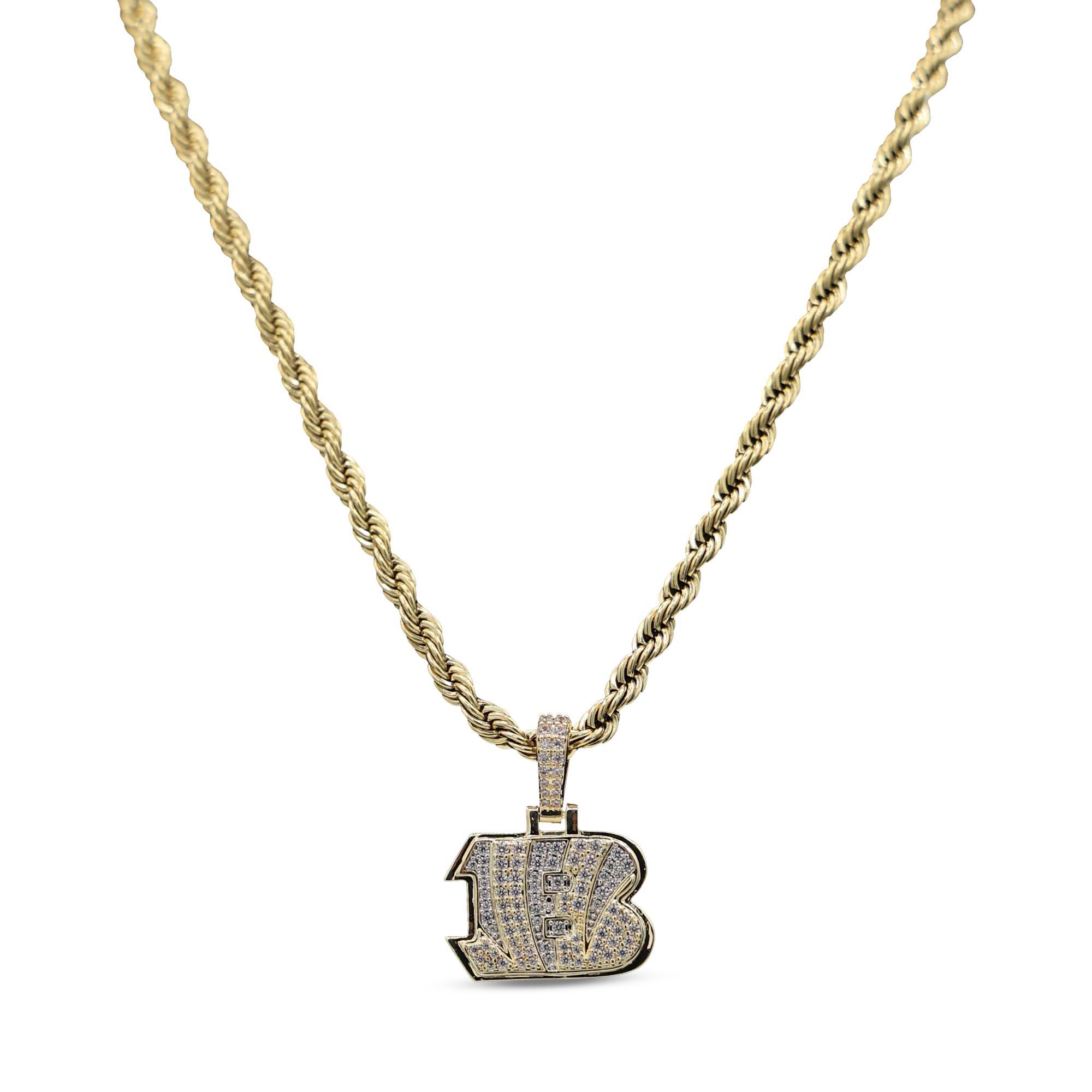 GLD Cincinnati Bengals 18K Yellow Gold Logo Pendant & 20" Rope Chain