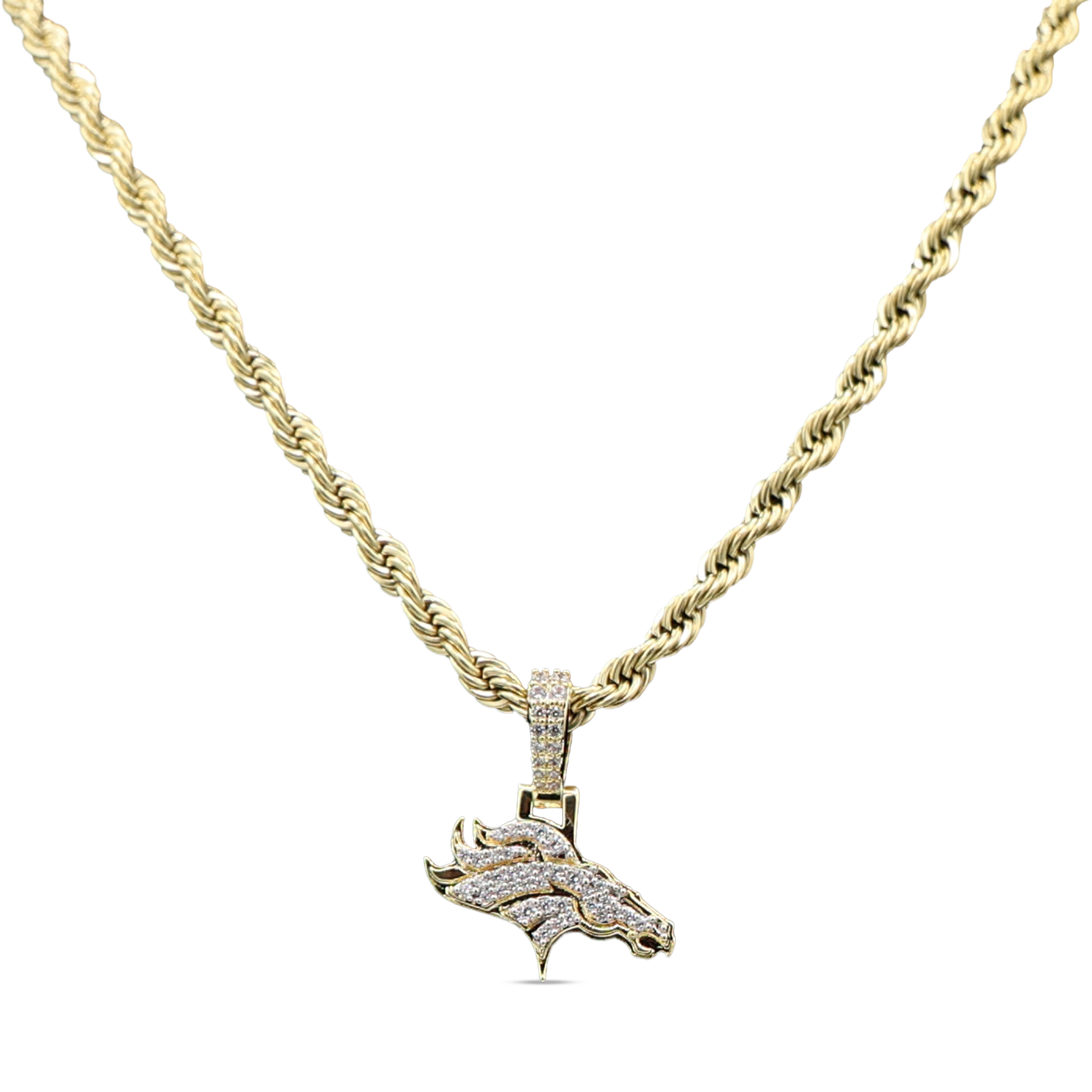GLD Denver Broncos 18K Yellow Gold Logo Pendant & 20" Rope Chain