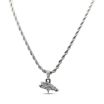 GLD Denver Broncos 14K White Gold Logo Pendant & 20" Rope Chain