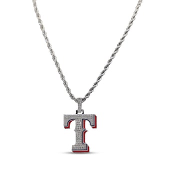 GLD Texas Rangers 14K White Gold Logo Pendant & 20" Rope Chain