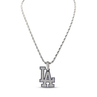 "GLD Los Angeles Dodgers 14K White Gold Logo Pendant & 20"" Rope Chain"