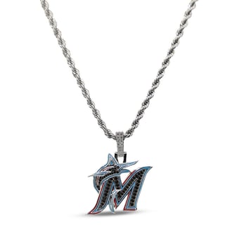 GLD Miami Marlins 14K White Gold Logo Pendant & 20" Rope Chain
