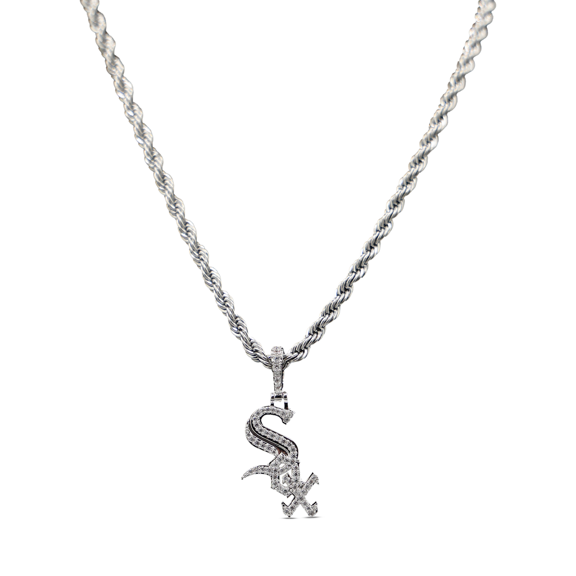 GLD Chicago White Sox 14K White Gold Logo Pendant & 20" Rope Chain