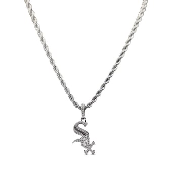 "GLD Chicago White Sox 14K White Gold Logo Pendant & 20"" Rope Chain"