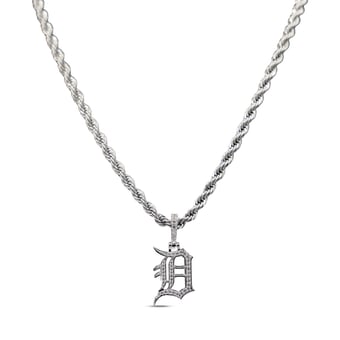 GLD Detroit Tigers 14K White Gold Logo Pendant & 20" Rope Chain