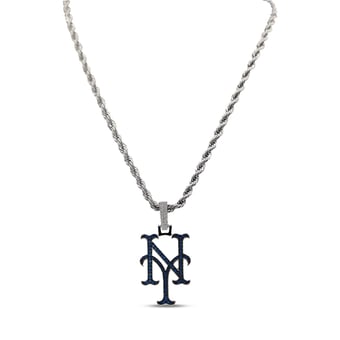 GLD New York Mets 14K White Gold Logo Pendant & 20" Rope Chain