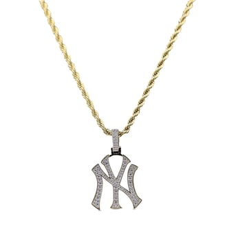 "GLD New York Yankees 18K Yellow Gold Logo Pendant & 20"" Rope Chain"