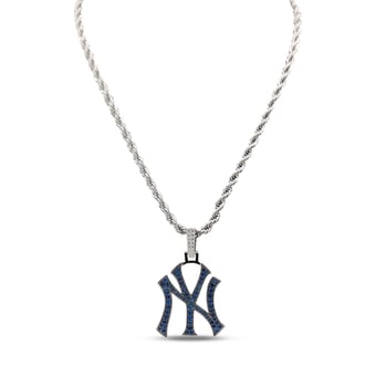 "GLD New York Yankees 14K White Gold Logo Pendant & 20"" Rope Chain"