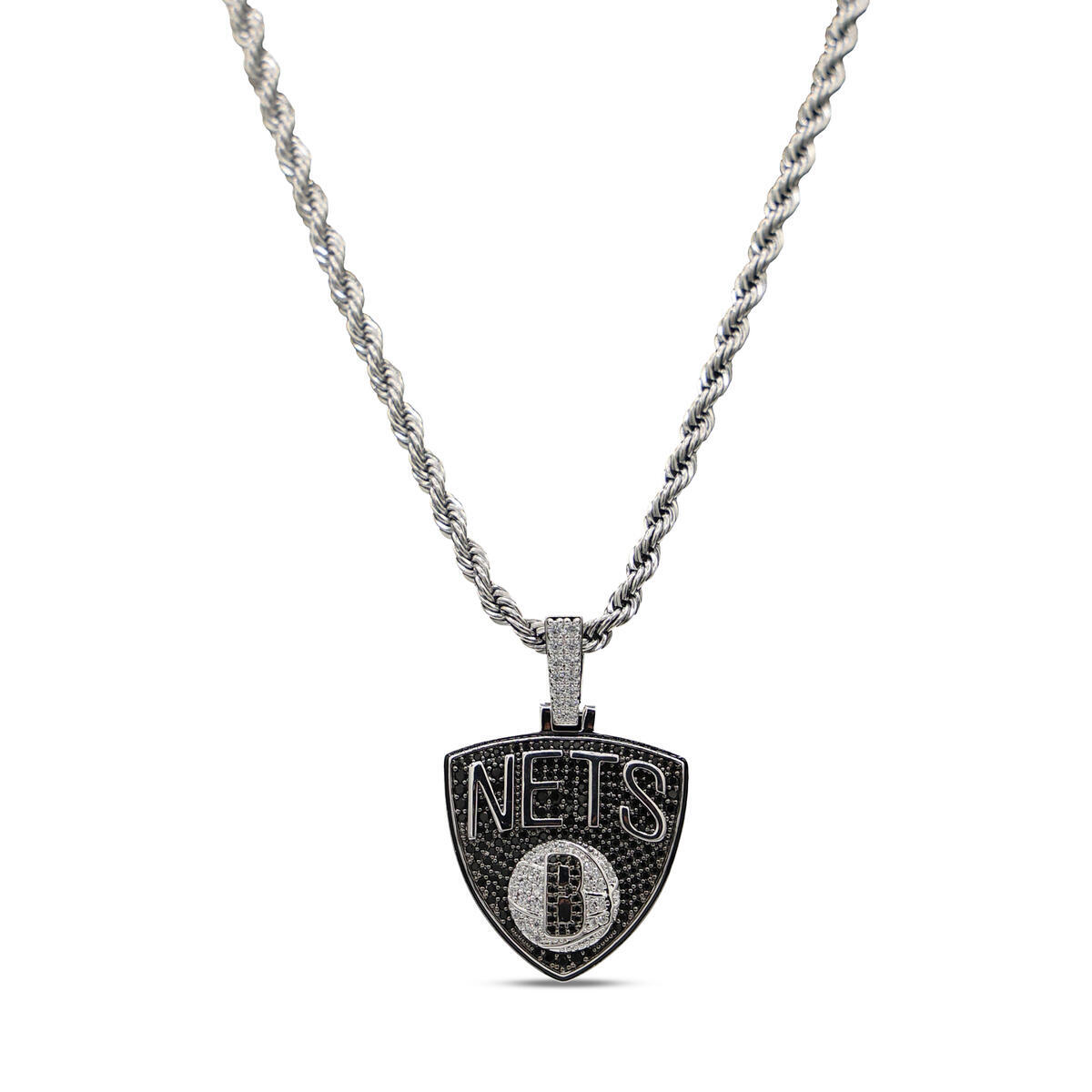 “GLD Brooklyn Nets 14K White Gold Logo Pendant & 20″” Rope Chain”