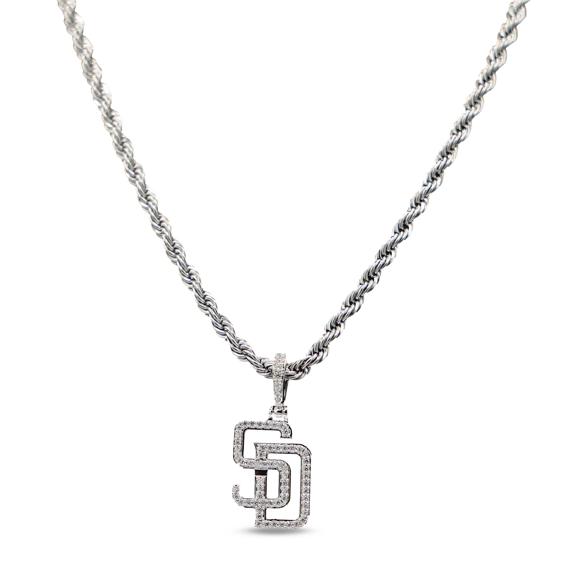GLD San Diego Padres 14K White Gold Logo Pendant & 20" Rope Chain