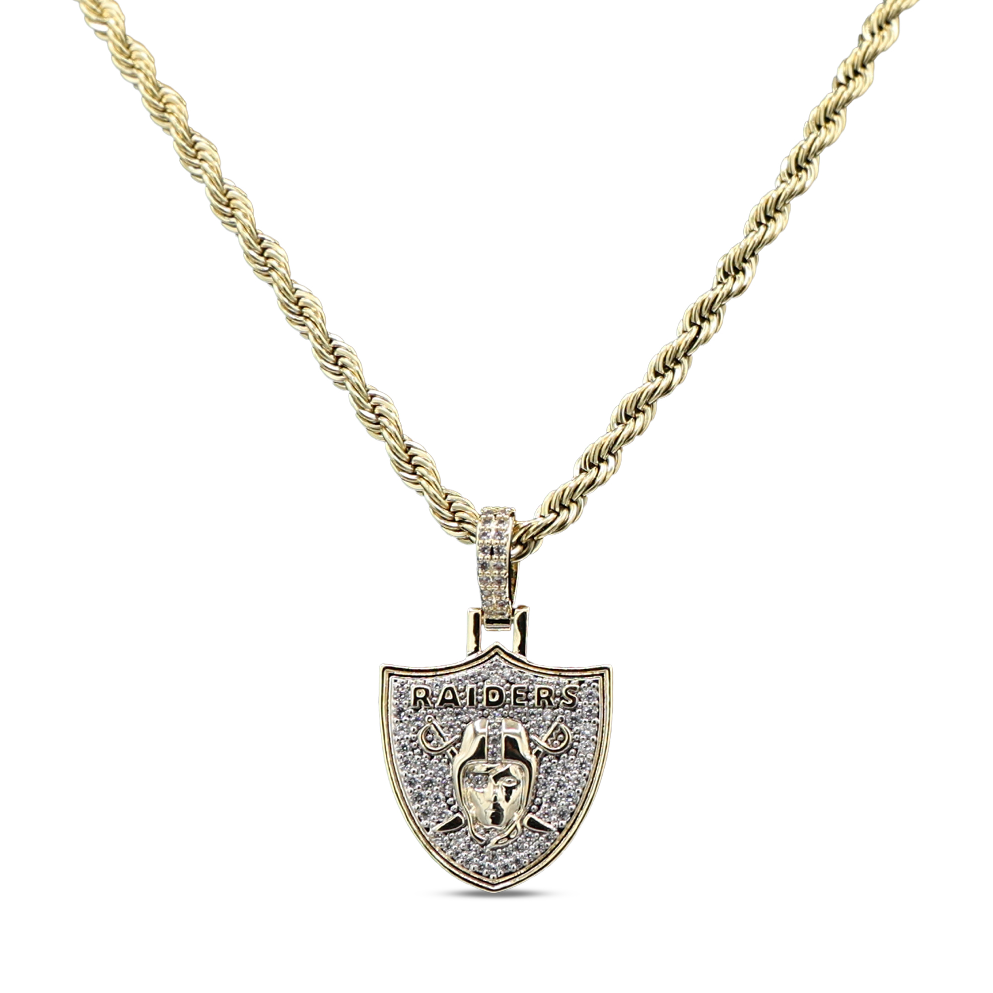 GLD Las Vegas Raiders 18K Yellow Gold Logo Pendant & 20" Rope Chain