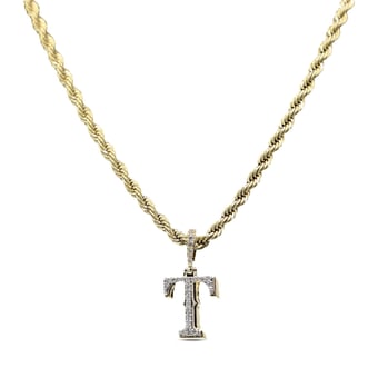 "GLD Texas Rangers 18K Yellow Gold Logo Pendant & 20"" Rope Chain"