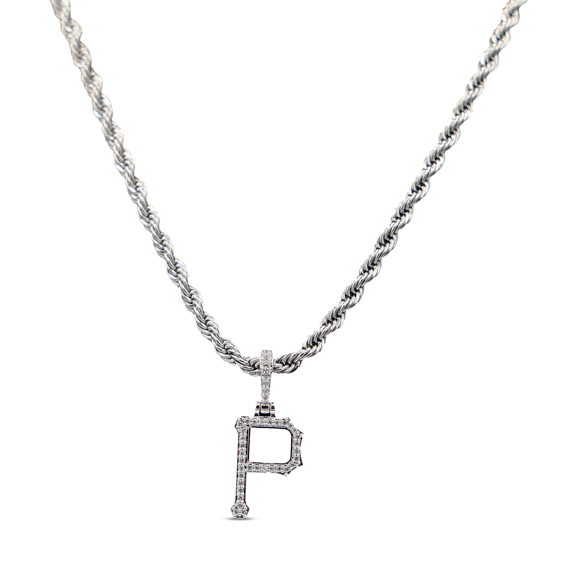 GLD Pittsburgh Pirates 14K White Gold Logo Pendant & 20" Rope Chain