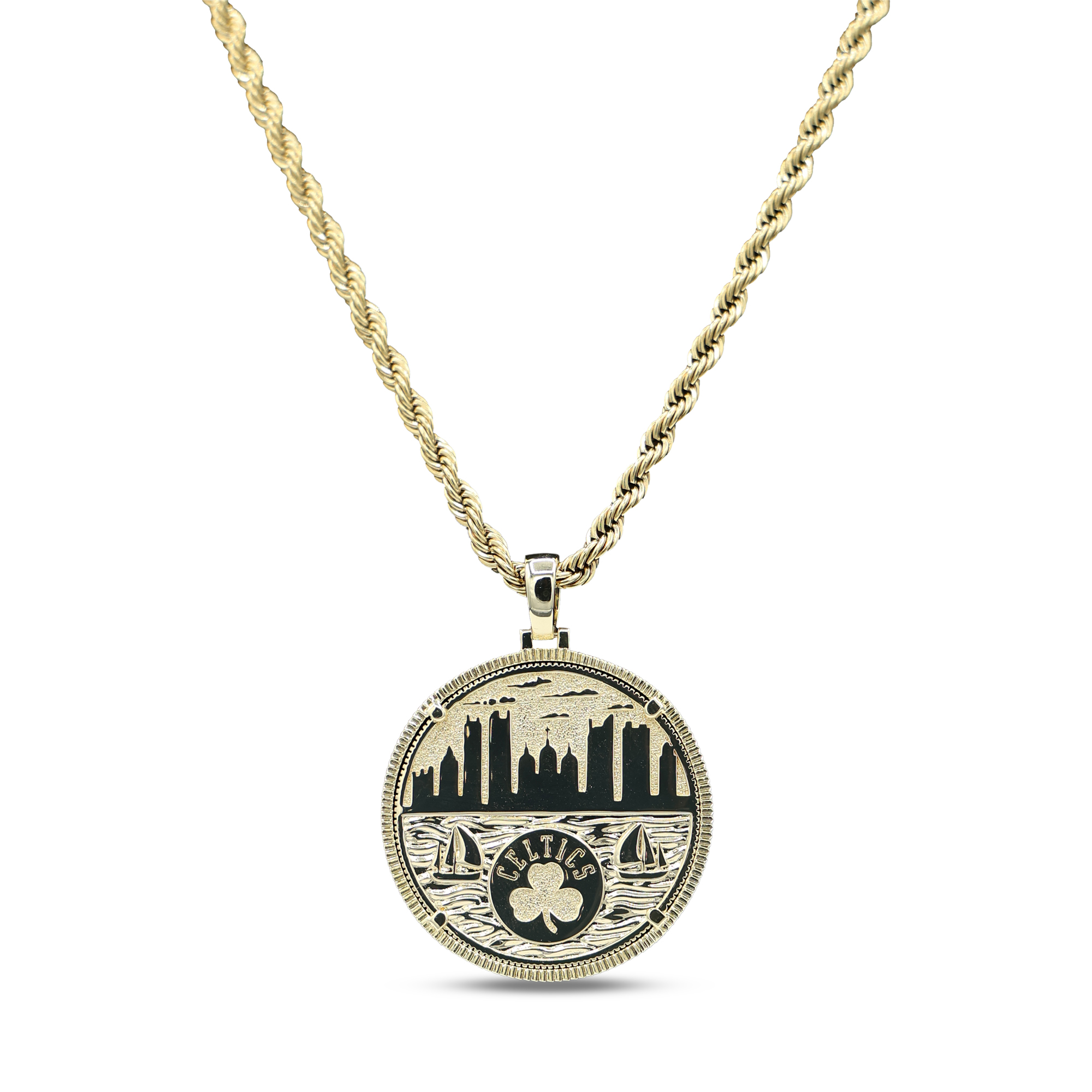 GLD Boston Celtics 18K Yellow Gold Logo Pendant & 20" Rope Chain