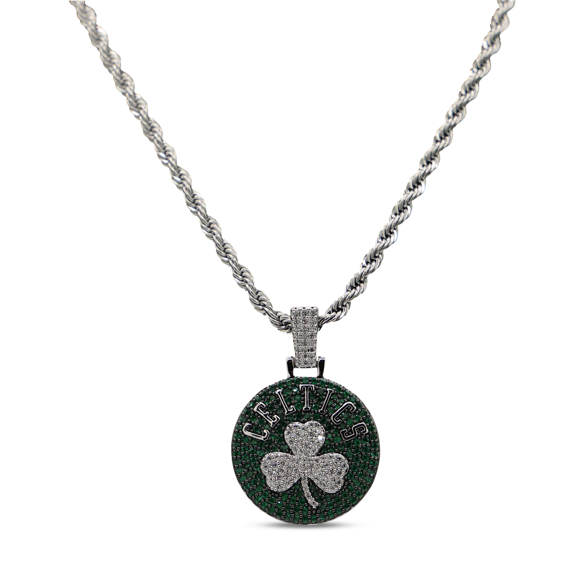 GLD Boston Celtics 14K White Gold Logo Pendant & 20" Rope Chain