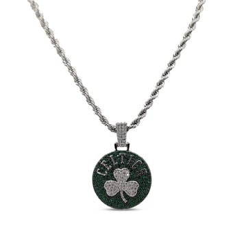 GLD Boston Celtics 14K White Gold Logo Pendant & 20" Rope Chain