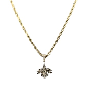 GLD New Orleans Saints 18K Yellow Gold Logo Pendant & 20" Rope Chain