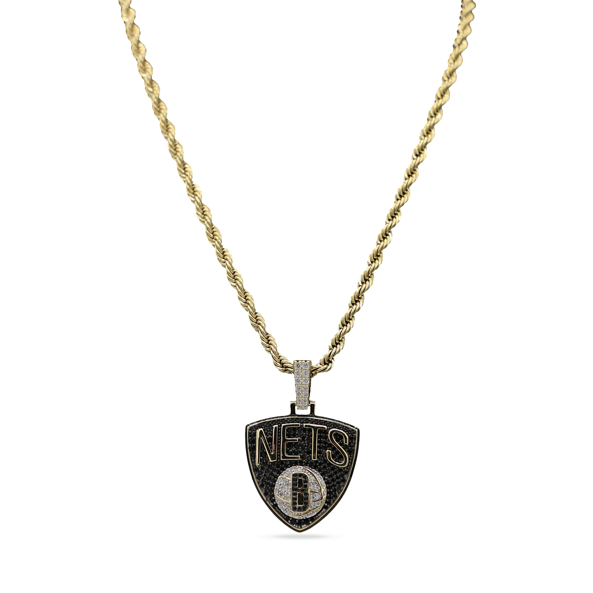 GLD Brooklyn Nets 18K Yellow Gold Logo Pendant & 20" Rope Chain