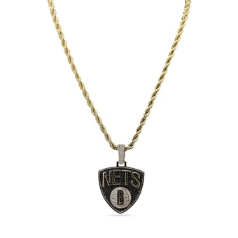 GLD Brooklyn Nets 18K Yellow Gold Logo Pendant & 20" Rope Chain