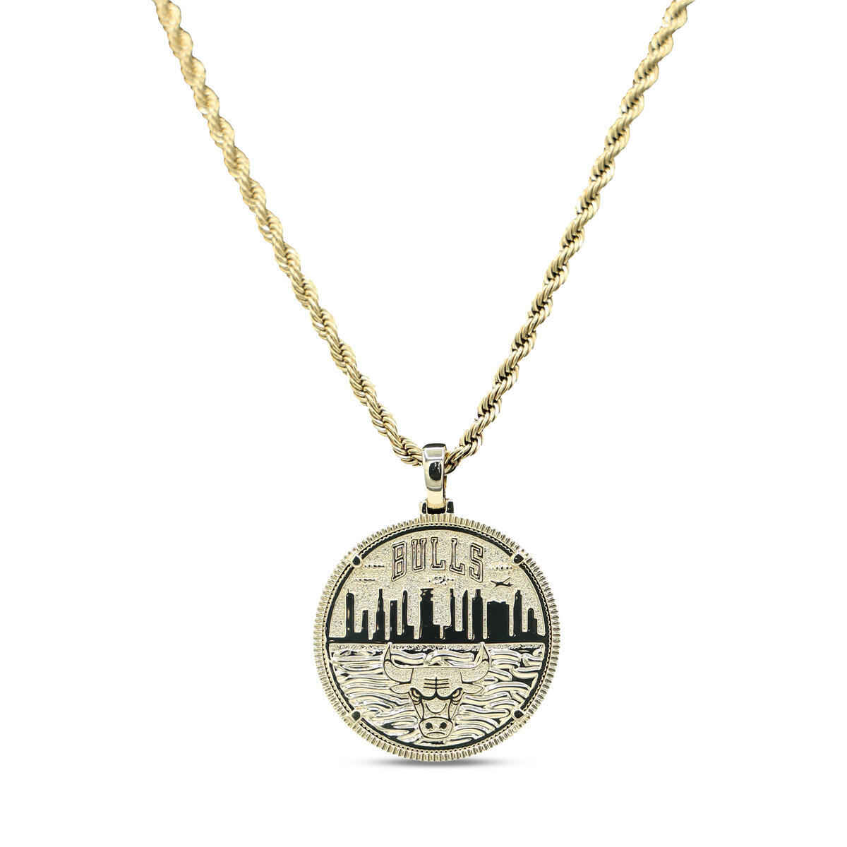 GLD Chicago Bulls 18K Yellow Gold Logo Pendant & 20" Rope Chain