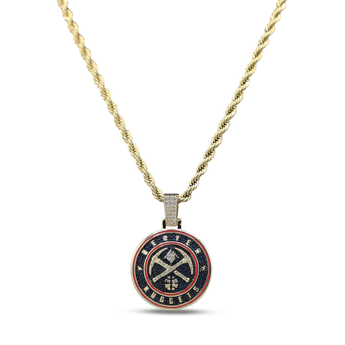 GLD Denver Nuggets 18K Yellow Gold Logo Pendant & 20" Rope Chain