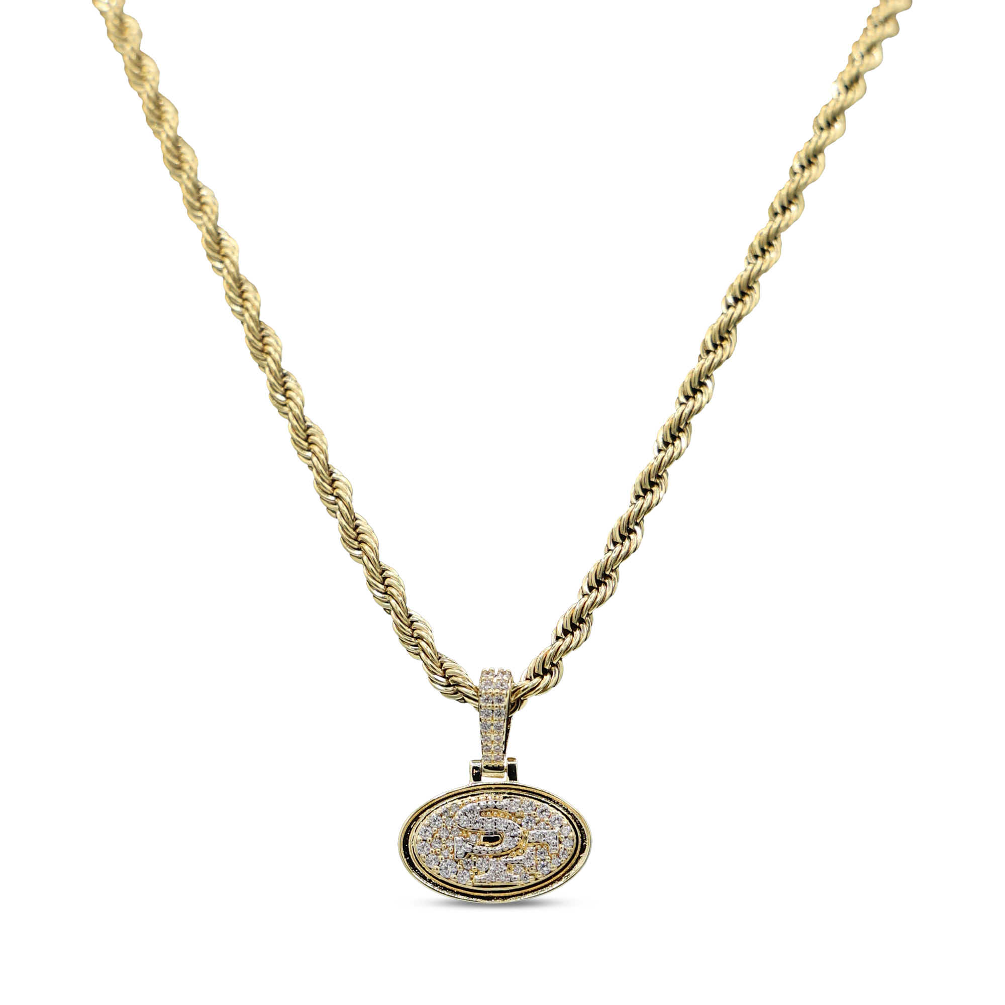 GLD San Francisco 49ers 18K Yellow Gold Logo Pendant & 20″ Rope Chain