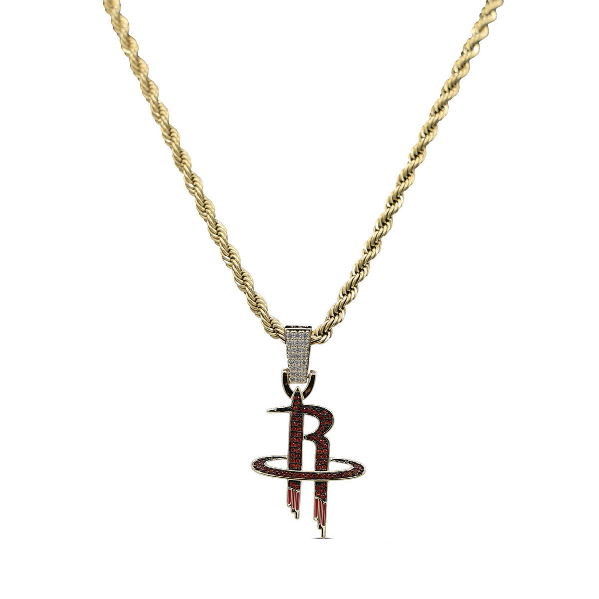 GLD Houston Rockets 18K Yellow Gold Logo Pendant & 20" Rope Chain