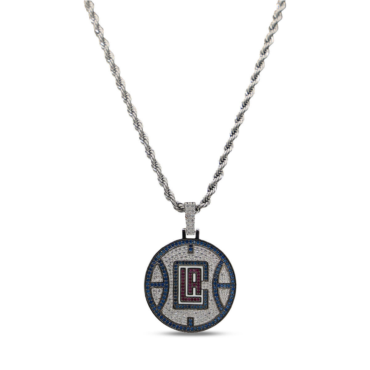 GLD LA Clippers 14K White Gold Logo Pendant & 20" Rope Chain
