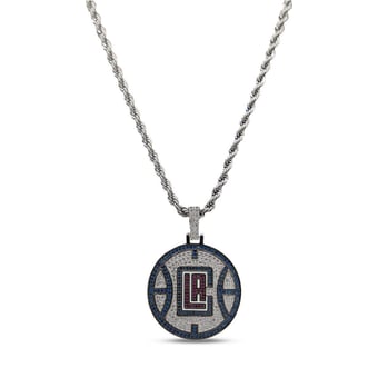 GLD LA Clippers 14K White Gold Logo Pendant & 20" Rope Chain