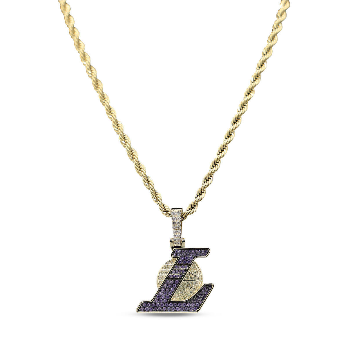 GLD Los Angeles Lakers 18K Yellow Gold Logo Pendant & 20" Rope Chain