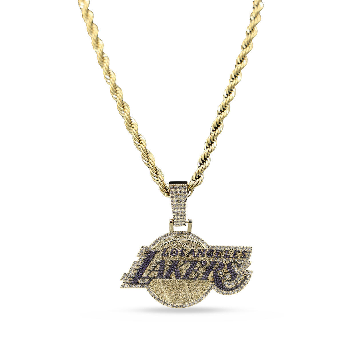 GLD Los Angeles Lakers 18K Yellow Gold Logo Pendant & 20" Rope Chain