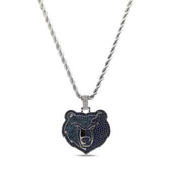 GLD Memphis Grizzlies 14K White Gold Logo Pendant & 20" Rope Chain