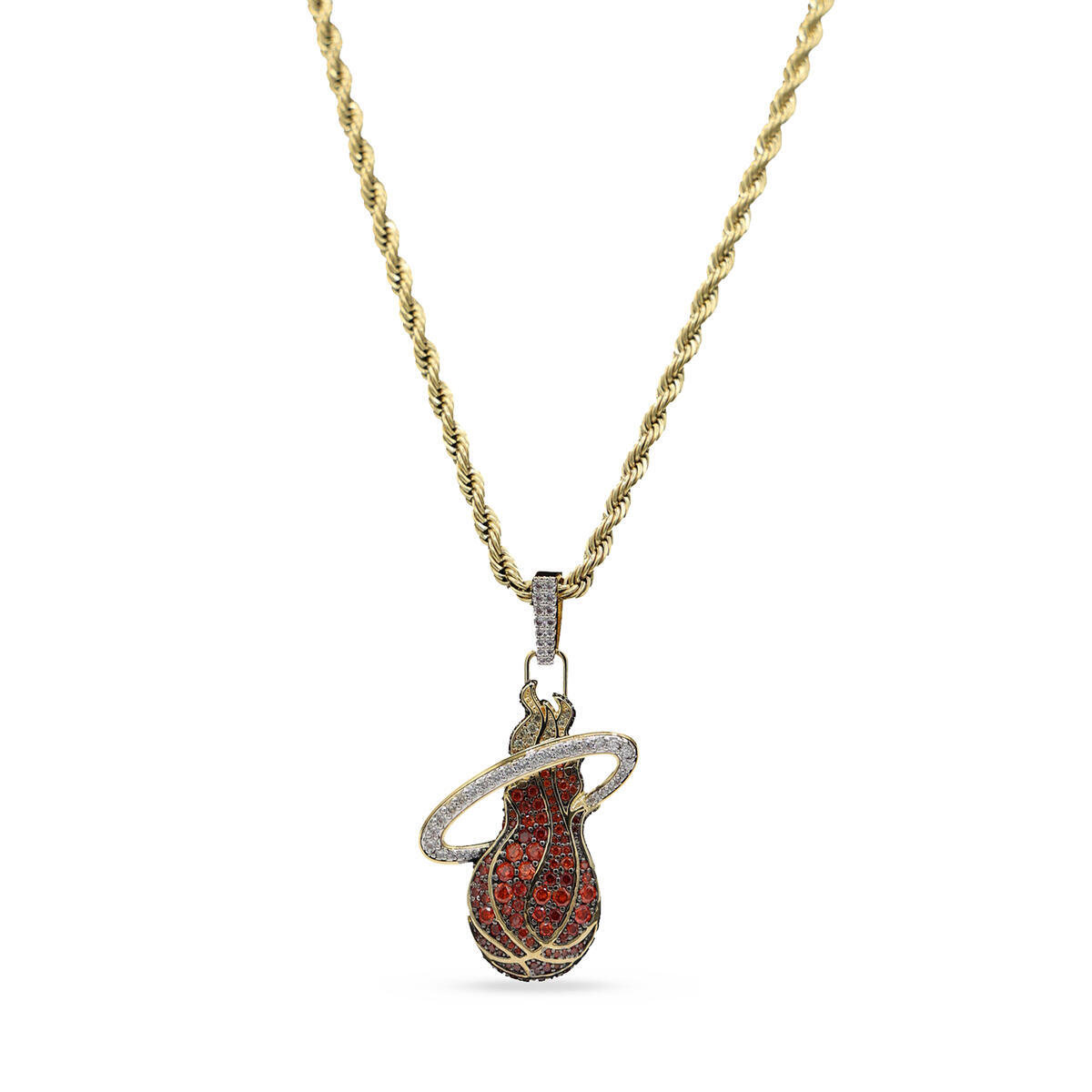 GLD Miami Heat 18K Yellow Gold Logo Pendant & 20" Rope Chain