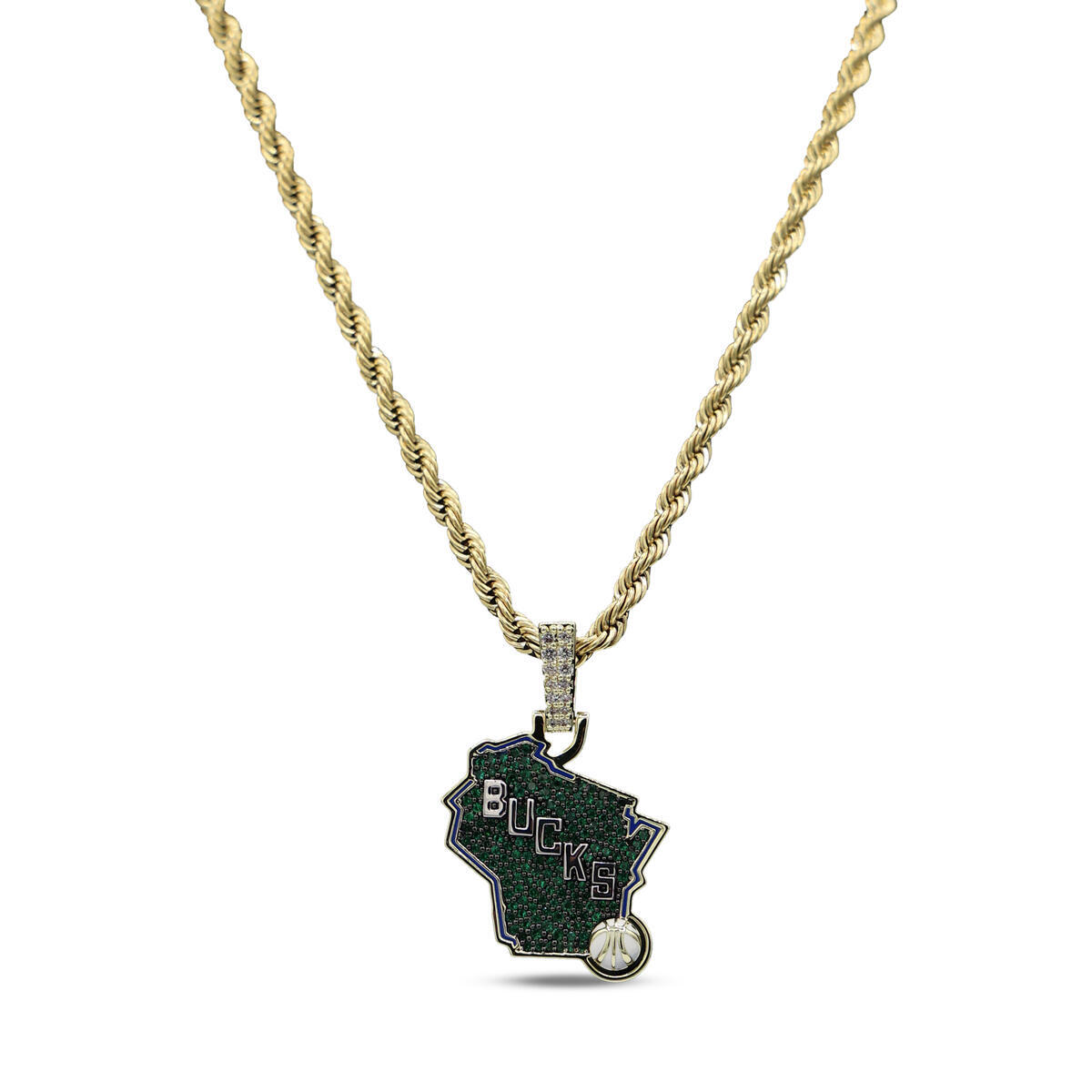 GLD Milwaukee Bucks 18K Yellow Gold Logo Pendant & 20" Rope Chain