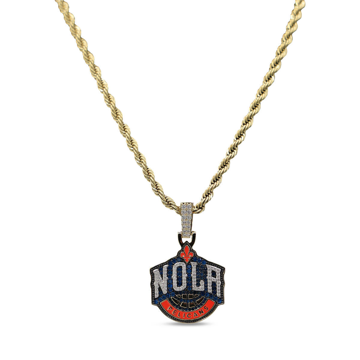 GLD New Orleans Pelicans 18K Yellow Gold Logo Pendant & 20" Rope Chain