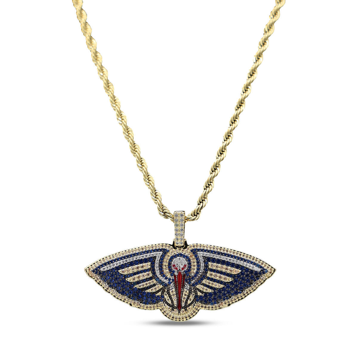 GLD New Orleans Pelicans 18K Yellow Gold Logo Pendant & 20" Rope Chain