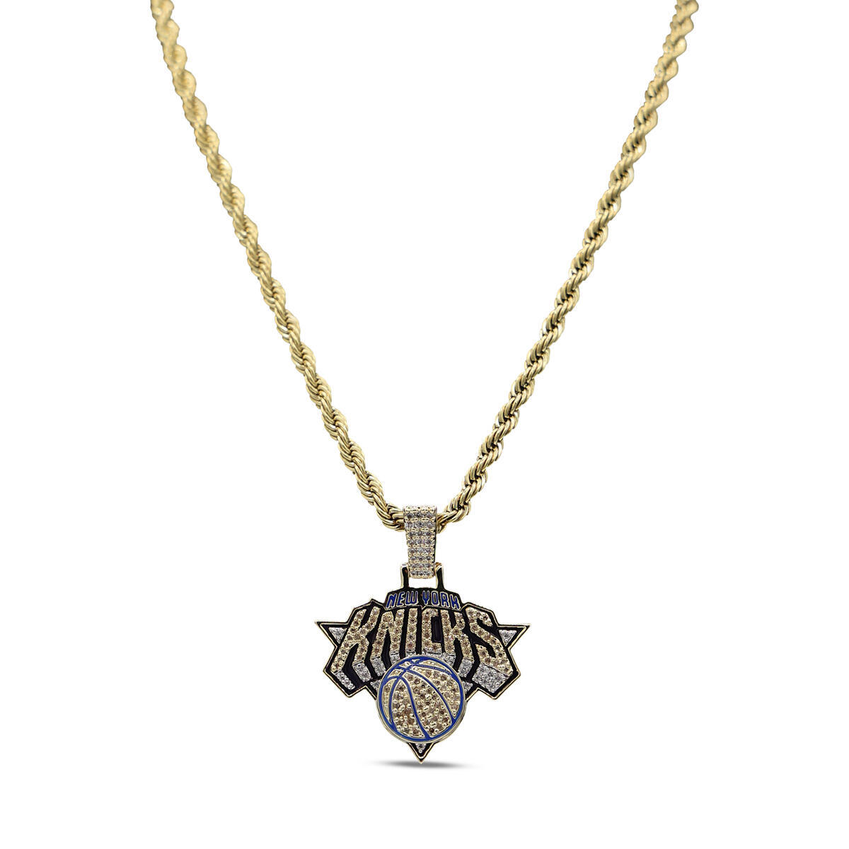 GLD New York Knicks 18K Yellow Gold Logo Pendant & 20" Rope Chain