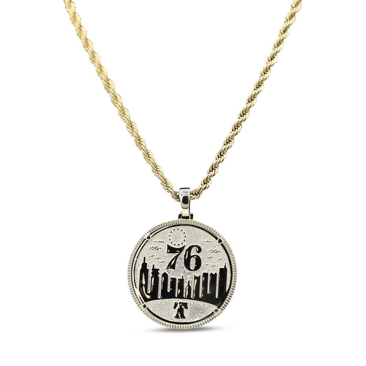 GLD Philadelphia 76ers 18K Yellow Gold Logo Pendant & 20" Rope Chain