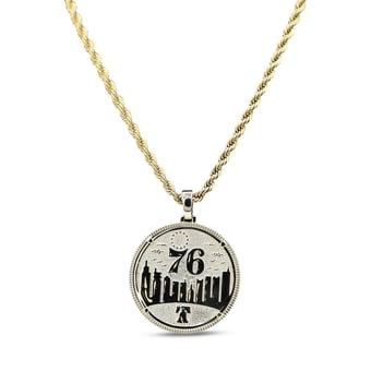 GLD Philadelphia 76ers 18K Yellow Gold Logo Pendant & 20" Rope Chain