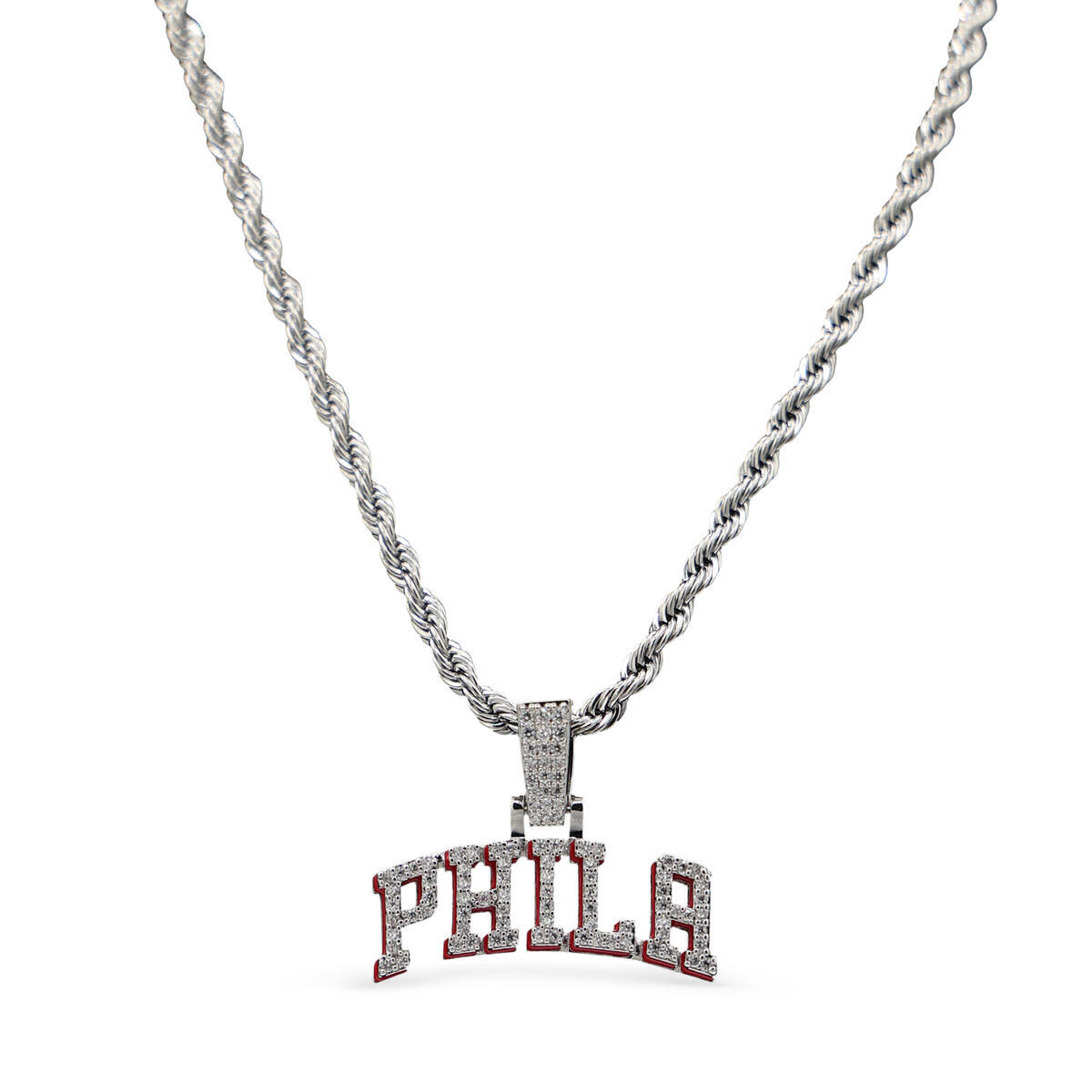 GLD Philadelphia 76ers 14K White Gold Logo Pendant & 20" Rope Chain