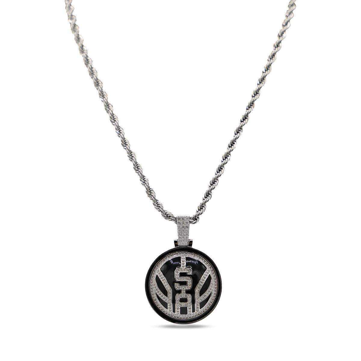 GLD San Antonio Spurs 14K White Gold Logo Pendant & 20" Rope Chain
