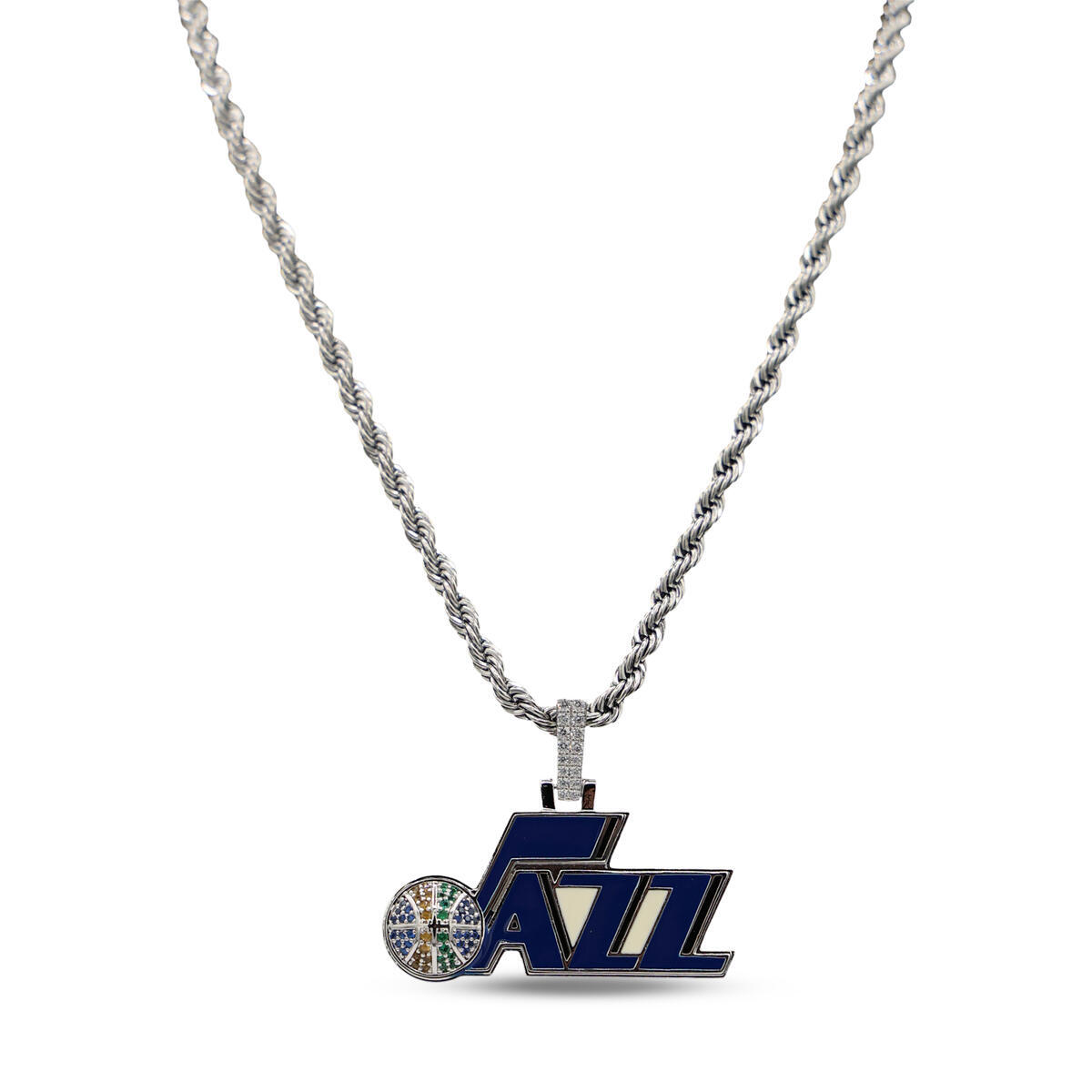 GLD Utah Jazz 14K White Gold Logo Pendant & 20" Rope Chain