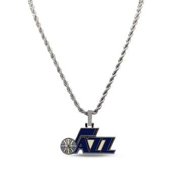 GLD Utah Jazz 14K White Gold Logo Pendant & 20" Rope Chain