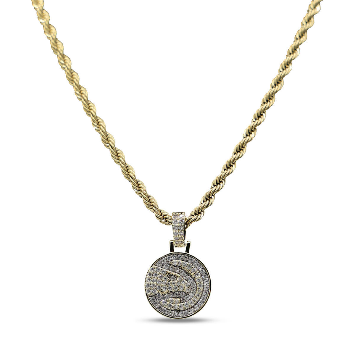 GLD Atlanta Hawks 18K Yellow Gold Logo Pendant & 20" Rope Chain