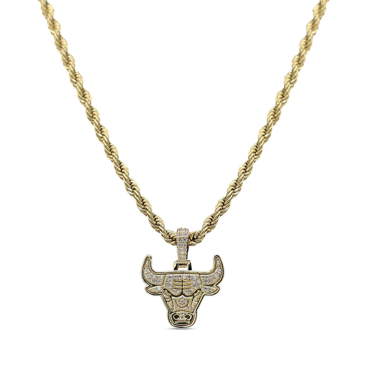 GLD Chicago Bulls 18K Yellow Gold Logo Pendant & 20" Rope Chain