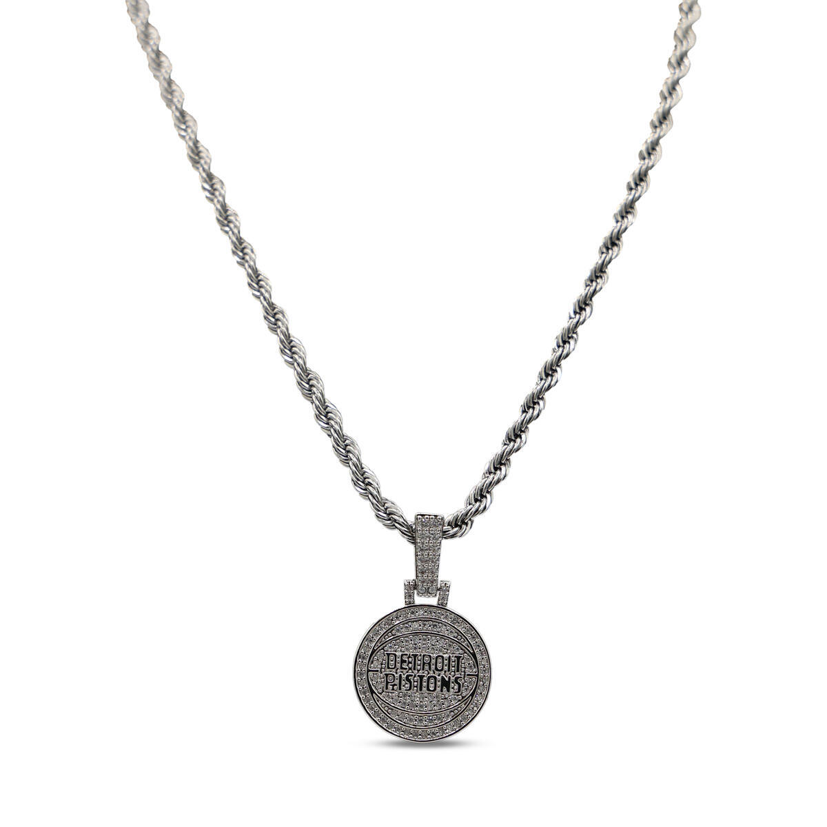 GLD Detroit Pistons 14K White Gold Logo Pendant & 20" Rope Chain